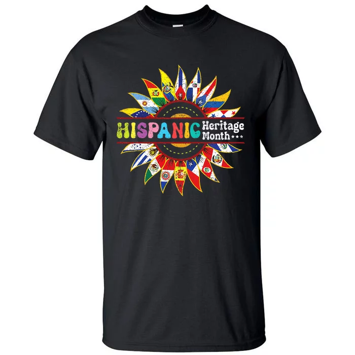 Hispanic Heritage Month Latino Countries Flags Sunflower Tall T-Shirt