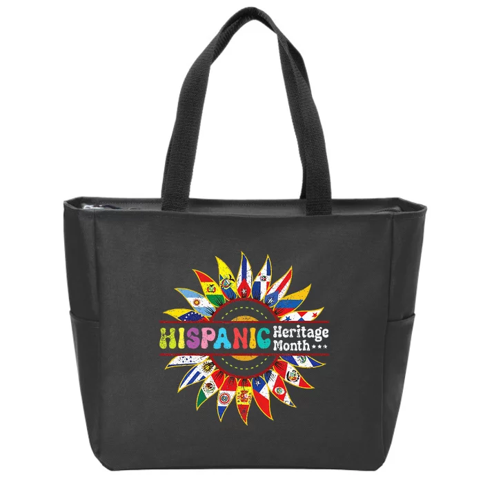 Hispanic Heritage Month Latino Countries Flags Sunflower Zip Tote Bag