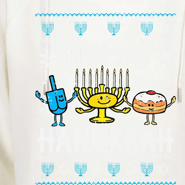 Happy Hanukkah Menorah Dreidel Ugly Chanukah Womens Funnel Neck Pullover Hood