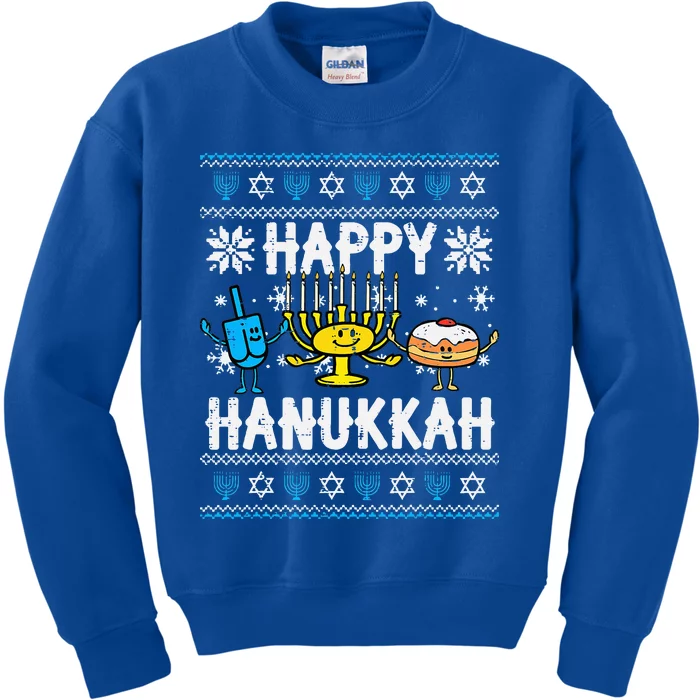 Happy Hanukkah Menorah Dreidel Ugly Chanukah Kids Sweatshirt