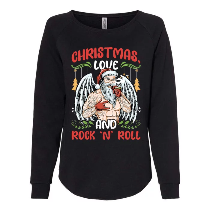 Heavy Hard Metal Santa Christmas Love And Rock N Roll Cute Gift Womens California Wash Sweatshirt