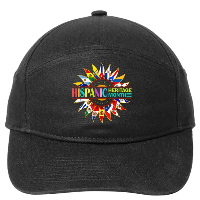 Hispanic Heritage Month Latino Countries Flags Sunflower 7-Panel Snapback Hat