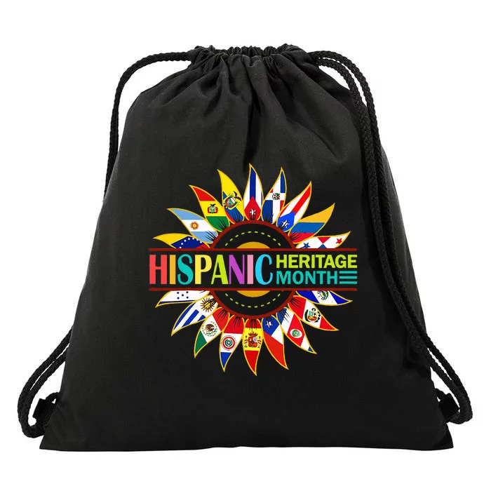 Hispanic Heritage Month Latino Countries Flags Sunflower Drawstring Bag