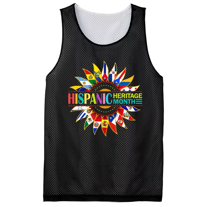 Hispanic Heritage Month Latino Countries Flags Sunflower Mesh Reversible Basketball Jersey Tank