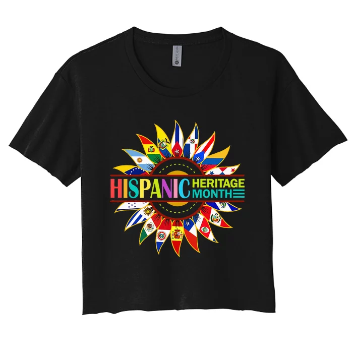 Hispanic Heritage Month Latino Countries Flags Sunflower Women's Crop Top Tee