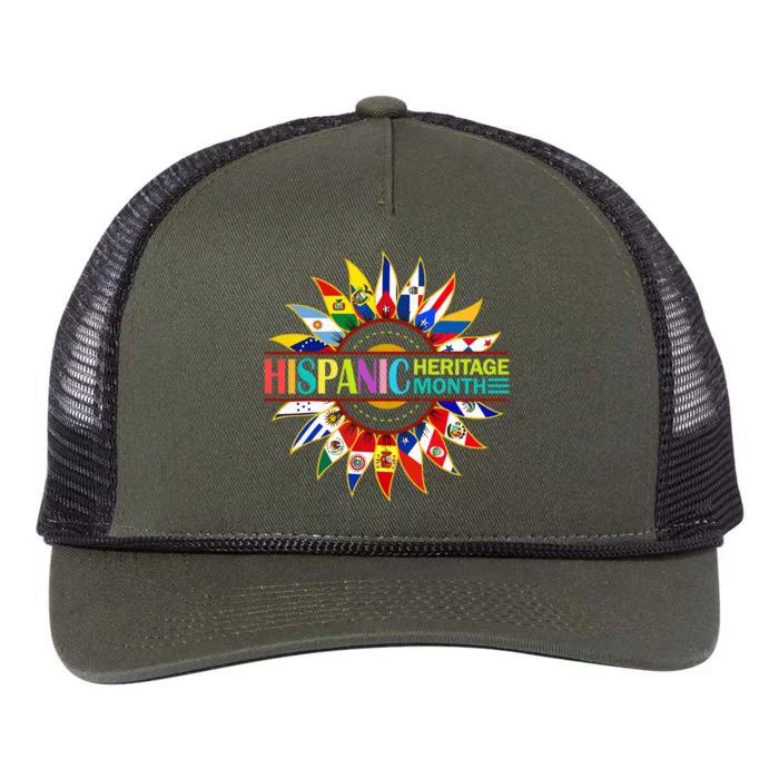 Hispanic Heritage Month Latino Countries Flags Sunflower Retro Rope Trucker Hat Cap