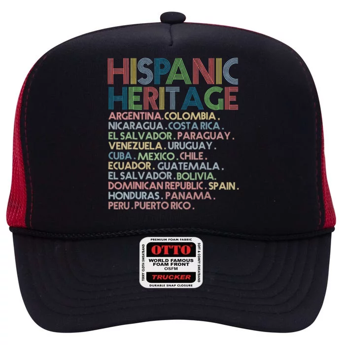 Hispanic Heritage Month 2023 Latino All Countries Names High Crown Mesh Trucker Hat