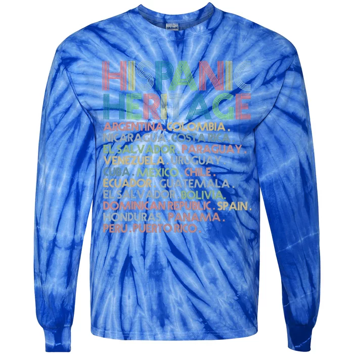 Hispanic Heritage Month 2023 Latino All Countries Names Tie-Dye Long Sleeve Shirt