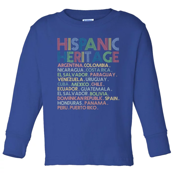 Hispanic Heritage Month 2023 Latino All Countries Names Toddler Long Sleeve Shirt