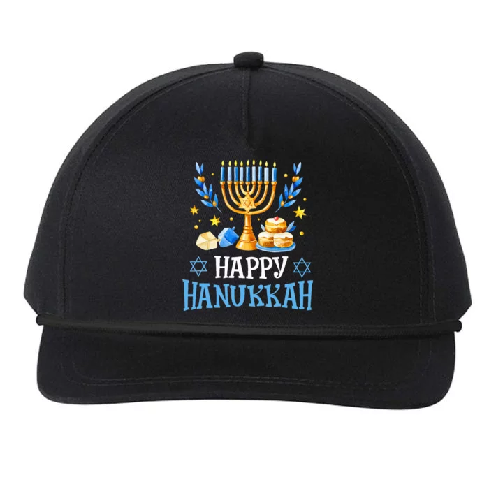 Happy Hanukkah Menorah Chanukah Jewish Snapback Five-Panel Rope Hat