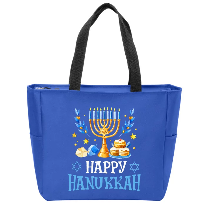 Happy Hanukkah Menorah Chanukah Jewish Zip Tote Bag