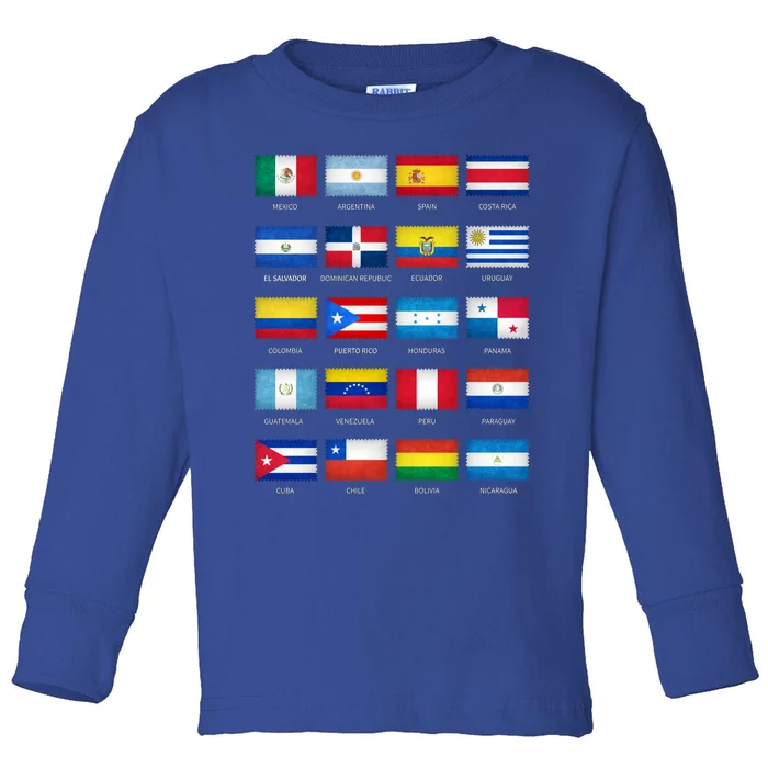 Hispanic Heritage Month Latino All Countries Flags Gift Toddler Long Sleeve Shirt