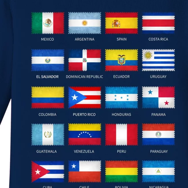 Hispanic Heritage Month Latino All Countries Flags Gift Baby Long Sleeve Bodysuit