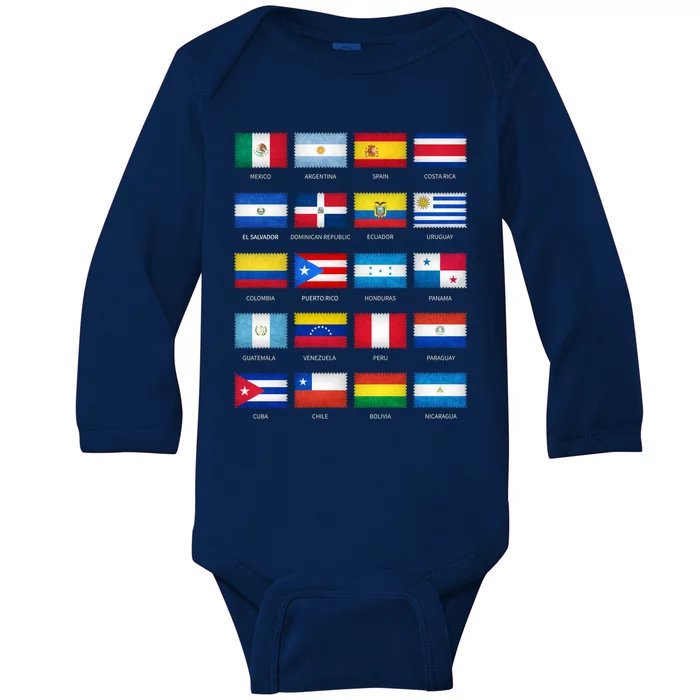 Hispanic Heritage Month Latino All Countries Flags Gift Baby Long Sleeve Bodysuit