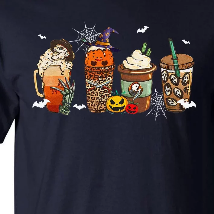 Halloween Horror Movie And Coffee Spooky Season Hello Fall Tall T-Shirt