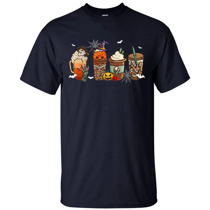 Halloween Horror Movie And Coffee Spooky Season Hello Fall Tall T-Shirt