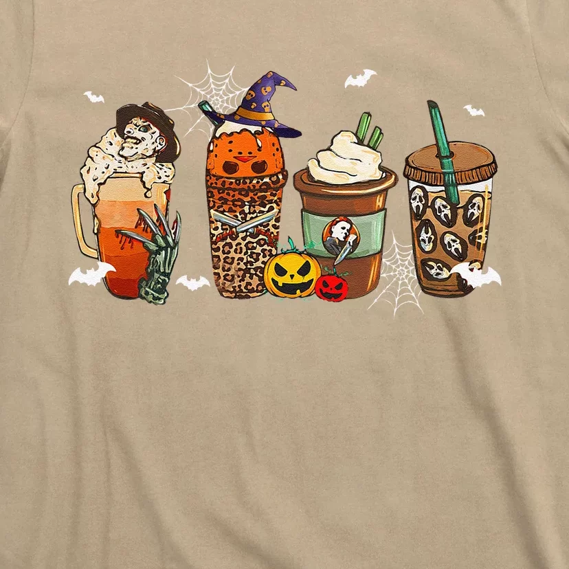 Halloween Horror Movie And Coffee Spooky Season Hello Fall T-Shirt