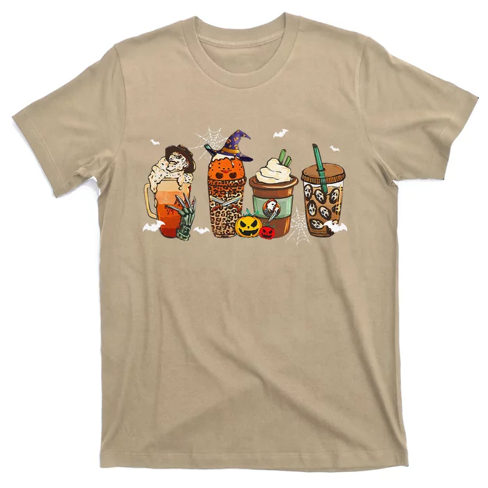 Halloween Horror Movie And Coffee Spooky Season Hello Fall T-Shirt