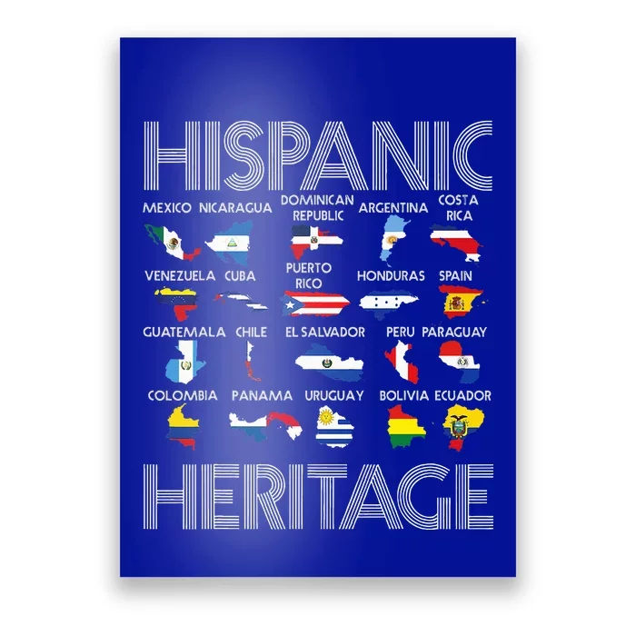 Hispanic Heritage Month Latino Countries Names Maps Poster