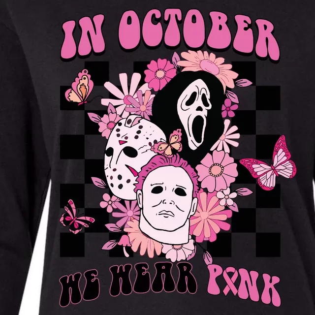 Halloween Horror Movie Characters Breast Cancer Womens Cotton Relaxed Long Sleeve T-Shirt