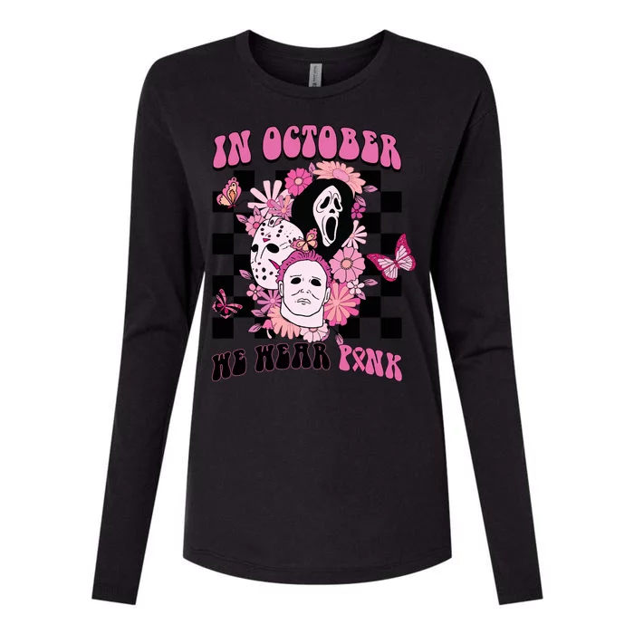 Halloween Horror Movie Characters Breast Cancer Womens Cotton Relaxed Long Sleeve T-Shirt