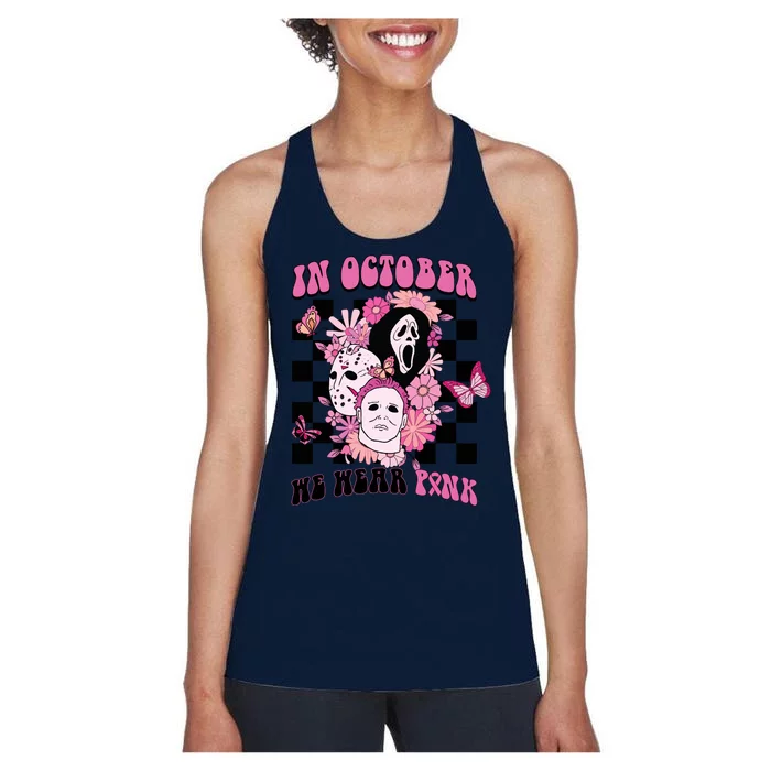 Halloween Horror Movie Characters Breast Cancer Women's Racerback Tank