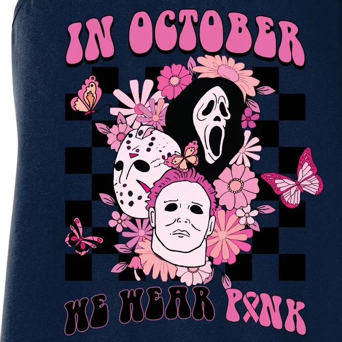 Halloween Horror Movie Characters Breast Cancer Women's Racerback Tank