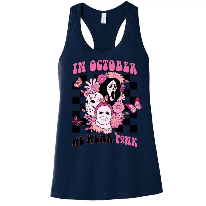 Halloween Horror Movie Characters Breast Cancer Women's Racerback Tank