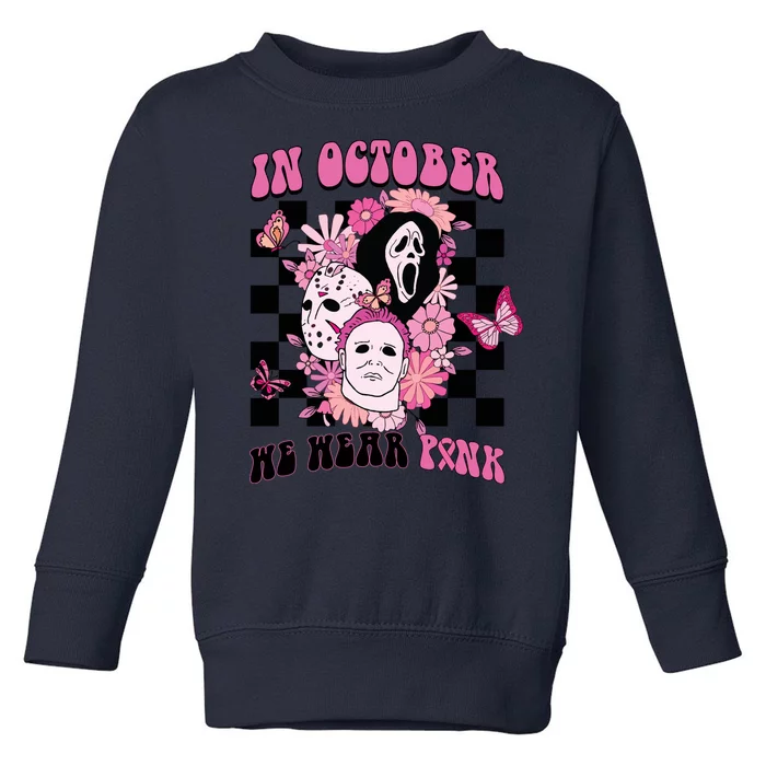 Halloween Horror Movie Characters Breast Cancer Toddler Sweatshirt