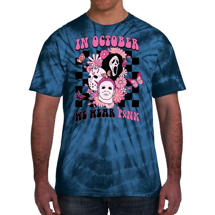 Halloween Horror Movie Characters Breast Cancer Tie-Dye T-Shirt