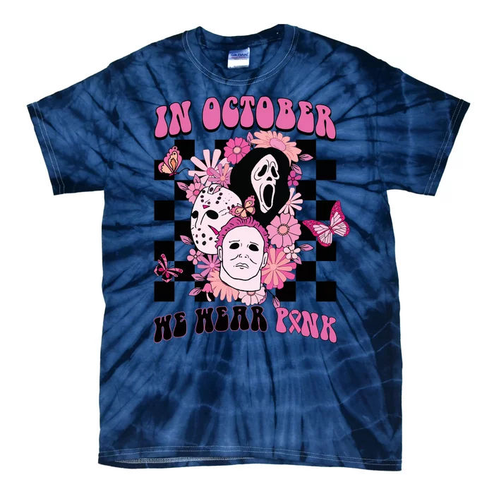 Halloween Horror Movie Characters Breast Cancer Tie-Dye T-Shirt