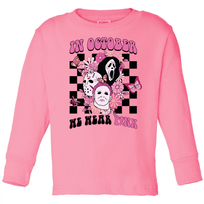 Halloween Horror Movie Characters Breast Cancer Toddler Long Sleeve Shirt