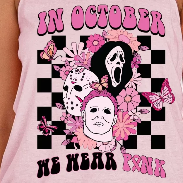 Halloween Horror Movie Characters Breast Cancer Women's Knotted Racerback Tank