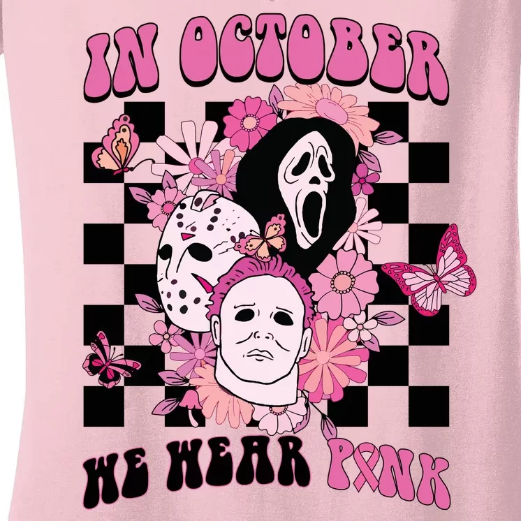 Halloween Horror Movie Characters Breast Cancer Women's V-Neck T-Shirt