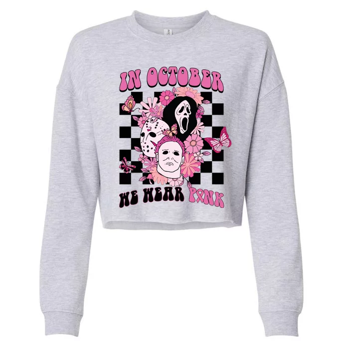 Halloween Horror Movie Characters Breast Cancer Cropped Pullover Crew