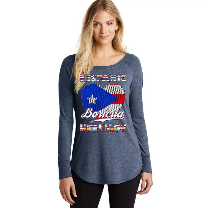 Hispanic Heritage Month Boricua Puerto Rico Flag Women's Perfect Tri Tunic Long Sleeve Shirt