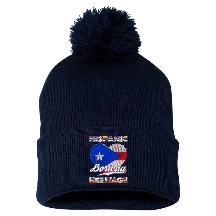 Hispanic Heritage Month Boricua Puerto Rico Flag Pom Pom 12in Knit Beanie