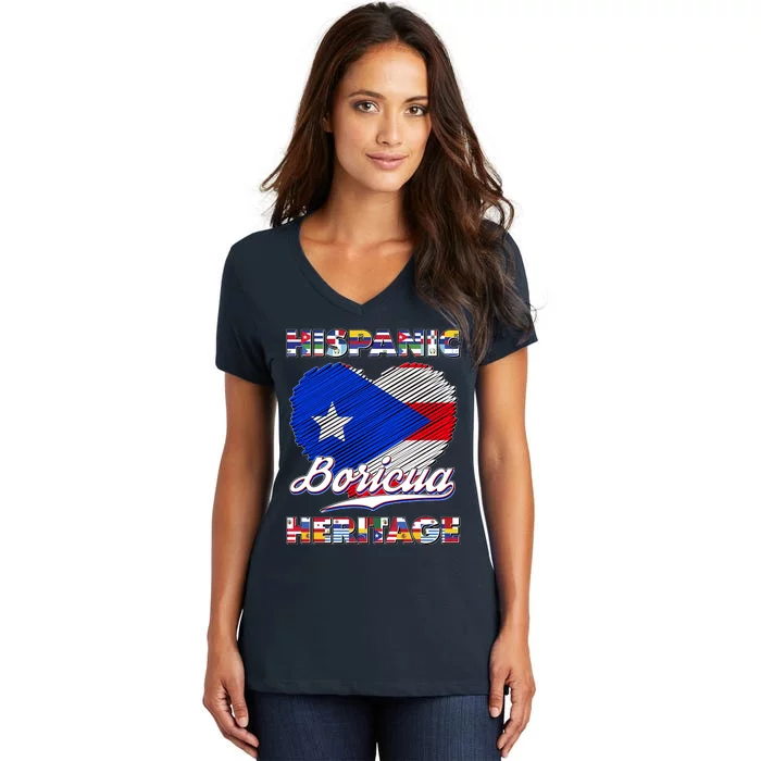 Hispanic Heritage Month Boricua Puerto Rico Flag Women's V-Neck T-Shirt