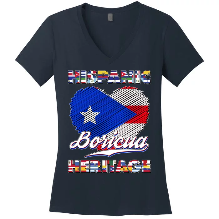 Hispanic Heritage Month Boricua Puerto Rico Flag Women's V-Neck T-Shirt