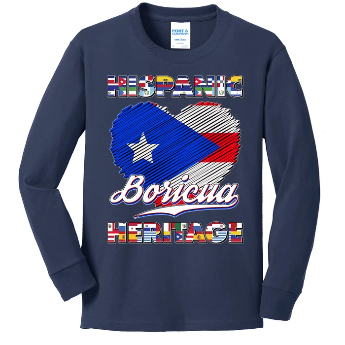 Hispanic Heritage Month Boricua Puerto Rico Flag Kids Long Sleeve Shirt