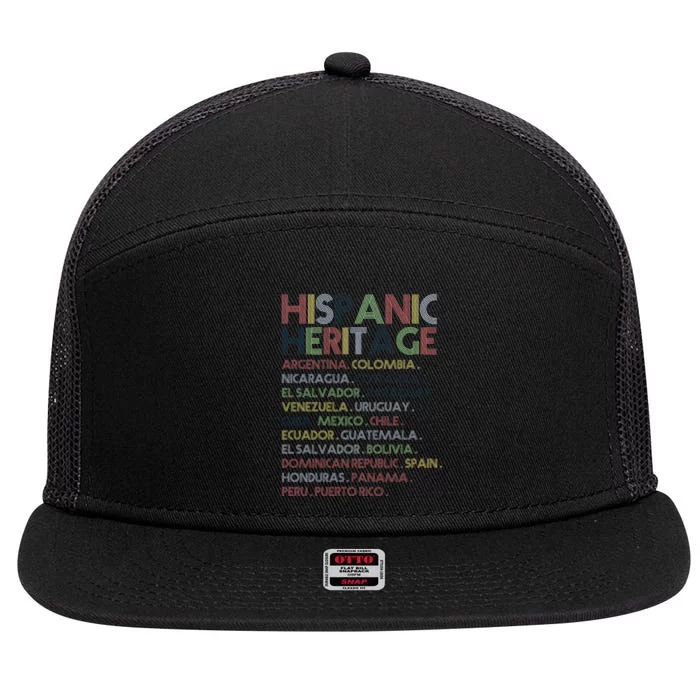 Hispanic Heritage Month Latino Countries Names Retro Vintage 7 Panel Mesh Trucker Snapback Hat