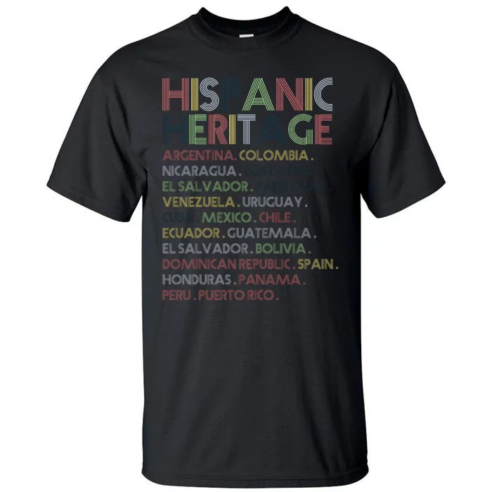 Hispanic Heritage Month Latino Countries Names Retro Vintage Tall T-Shirt