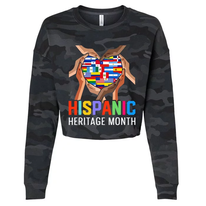 Hispanic Heritage Month All Countries Heart Hands Cropped Pullover Crew