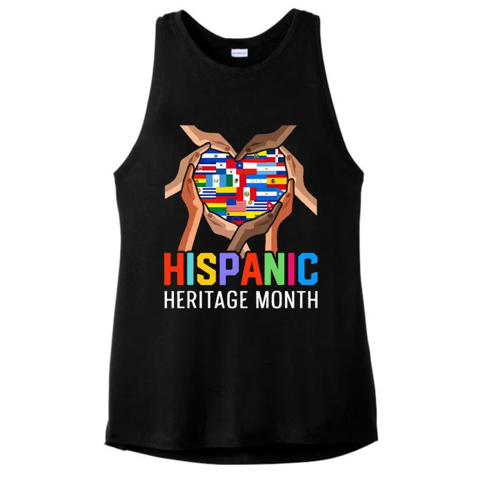 Hispanic Heritage Month All Countries Heart Hands Ladies Tri-Blend Wicking Tank