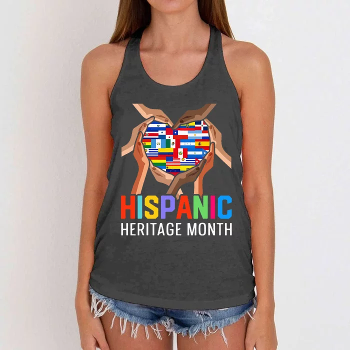 Hispanic Heritage Month All Countries Heart Hands Women's Knotted Racerback Tank