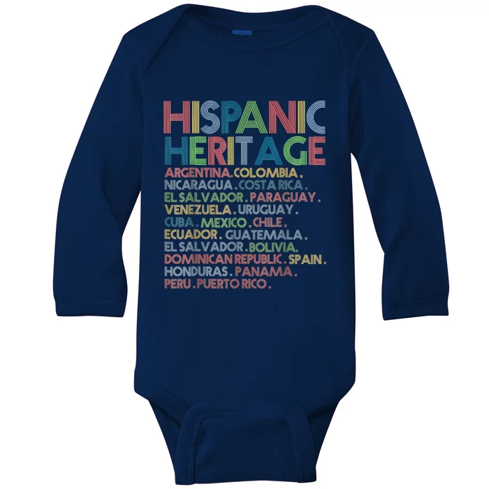 Hispanic Heritage Month Latino All Countries Names Baby Long Sleeve Bodysuit