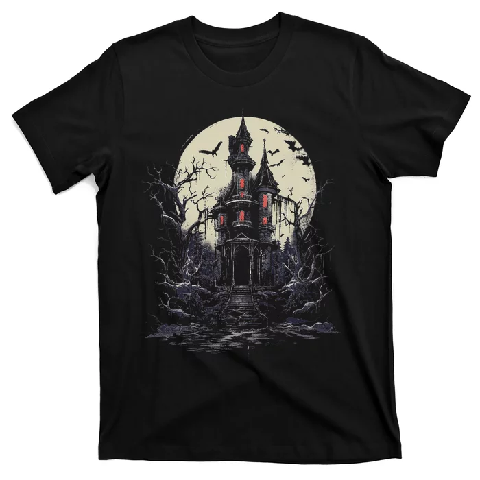 Haunted House Mansion Moon Halloween Decor T-Shirt