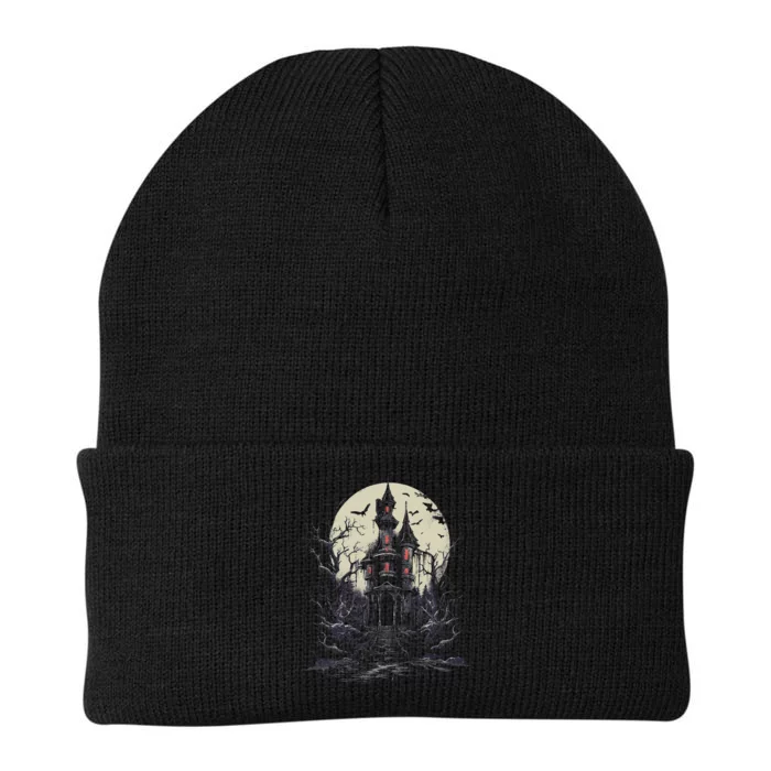 Haunted House Mansion Moon Halloween Decor Knit Cap Winter Beanie