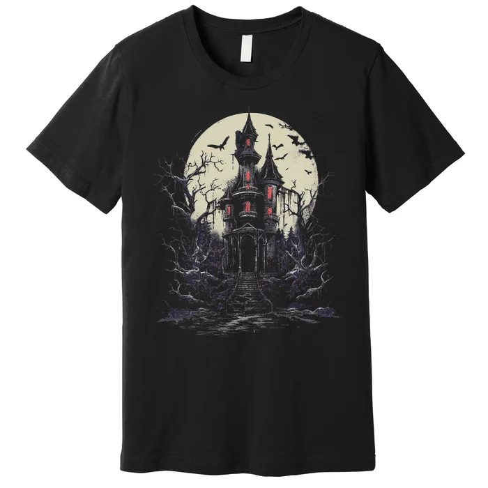 Haunted House Mansion Moon Halloween Decor Premium T-Shirt