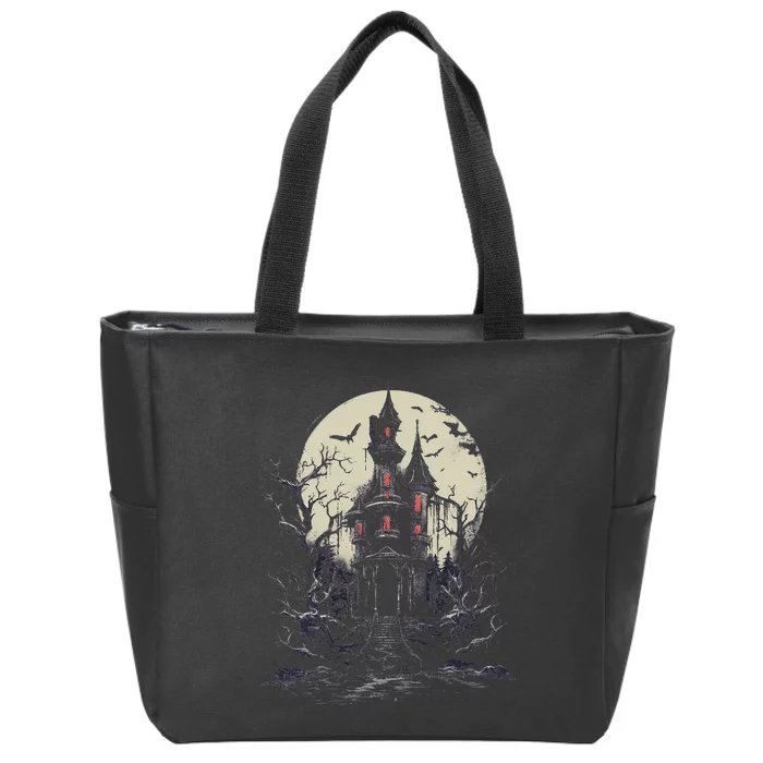 Haunted House Mansion Moon Halloween Decor Zip Tote Bag